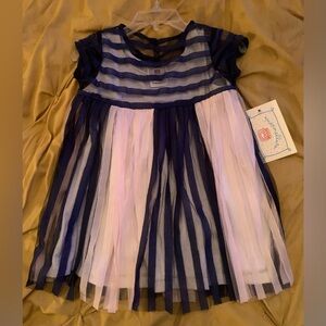 Chic Striped Kids Dress in Navy and Pink